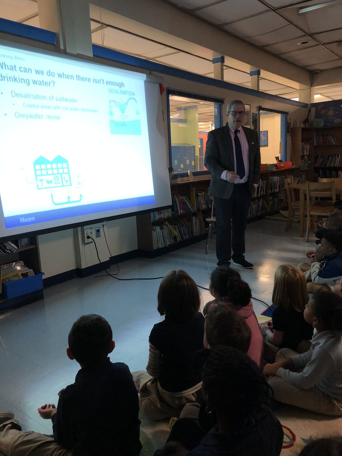Aaron presenting about water to schoolchildren
